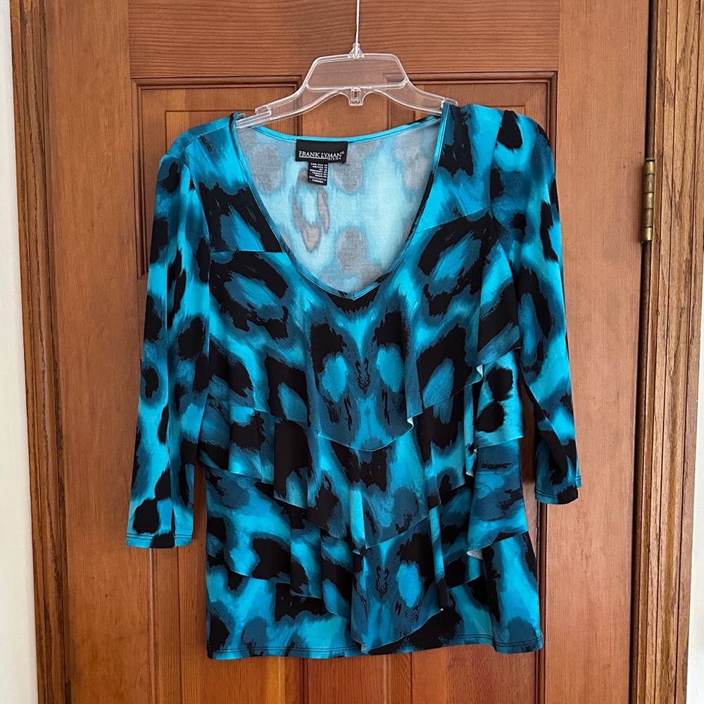 Frank Lyman Design Teal and Black Blouse